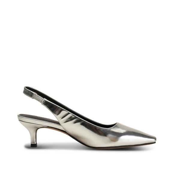 Ann Taylor Metallic Squaretoe Slingback Pump Heels 8.5M Silver Holliday Classic - Picture 2 of 11